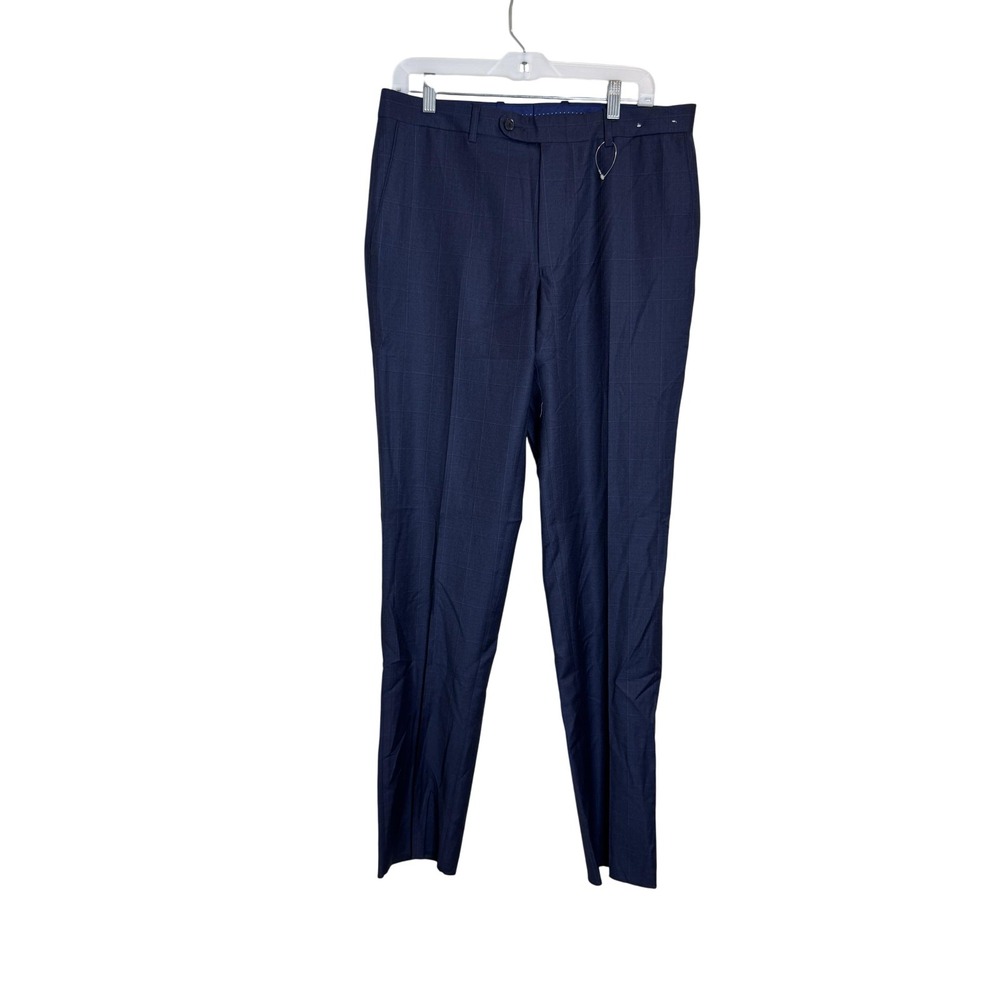 Peter Millar Dress Pants Mens 34‎ Navy Blue Wool Blend Unhemmed Flat Front